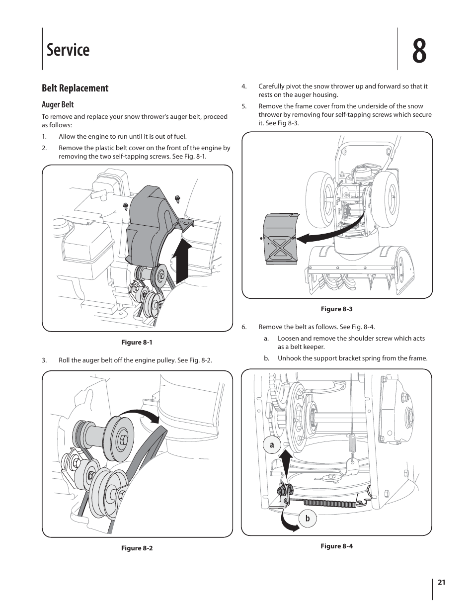 Service, Belt replacement | Cub Cadet 524 SWE User Manual | Page 21 / 28