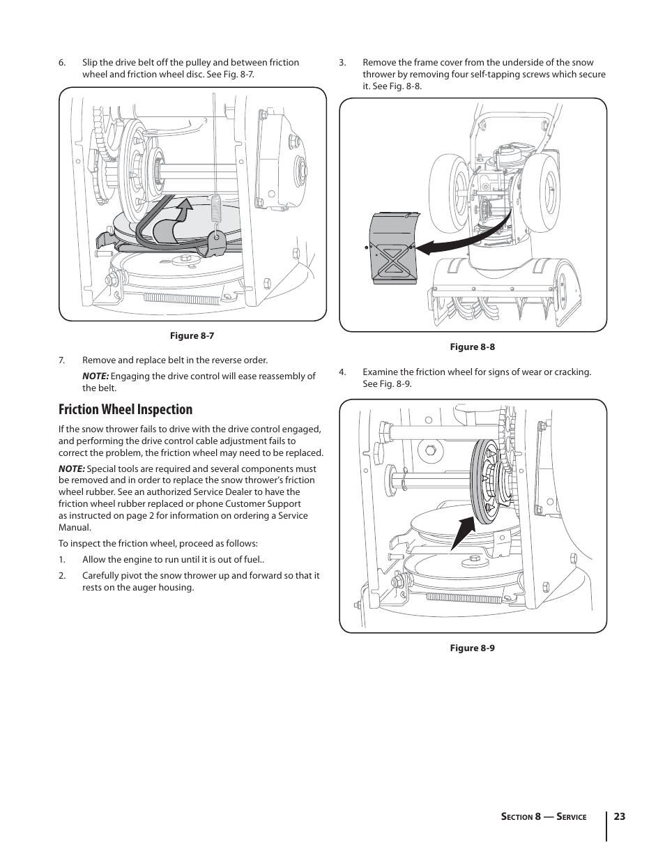 Friction wheel inspection | Cub Cadet 524 SWE User Manual | Page 23 / 28