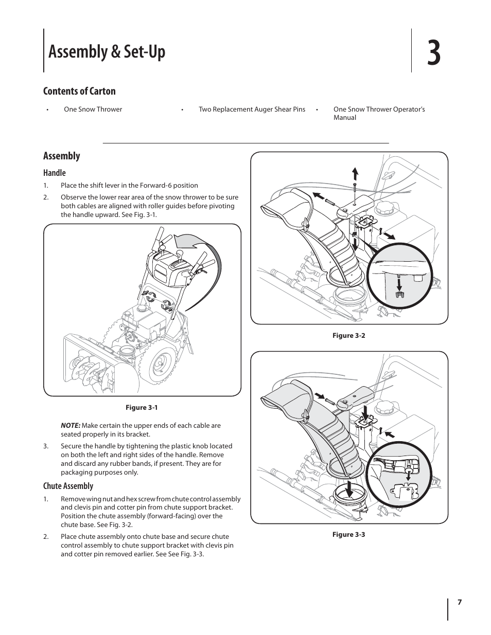 Assembly & set-up, Assembly, Contents of carton | Cub Cadet 524 SWE User Manual | Page 7 / 28