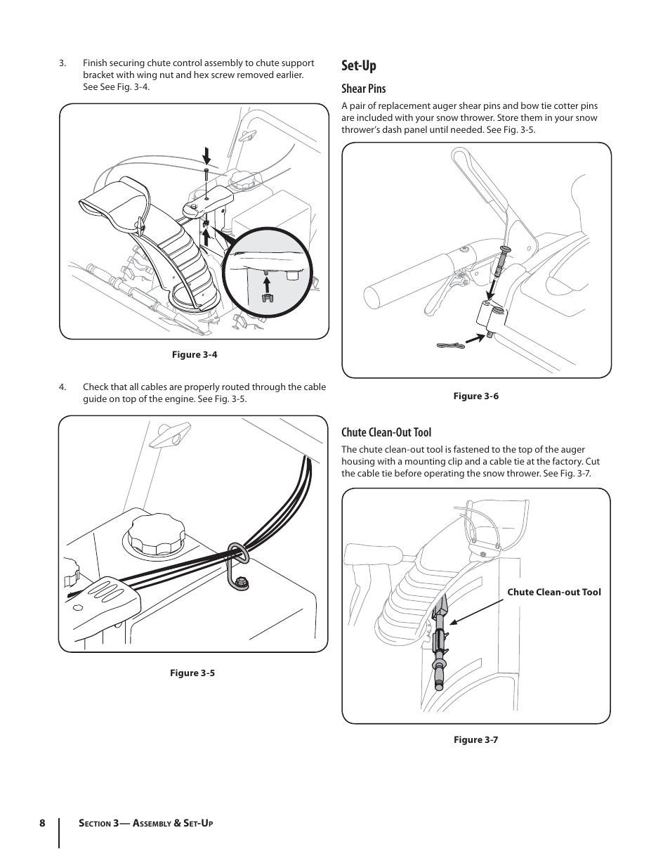 Set-up, Shear pins, Chute clean-out tool | Cub Cadet 524 SWE User Manual | Page 8 / 28