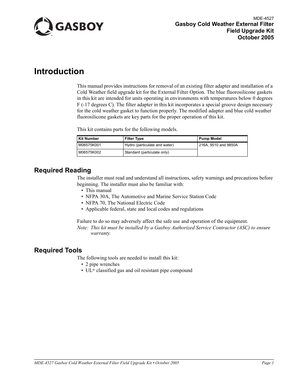 Gasboy Cold Weather External Filter Upgrade Kit User Manual | 6 pages