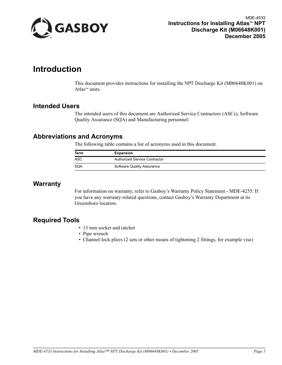 Gasboy NPT Disch Kit User Manual | 8 pages