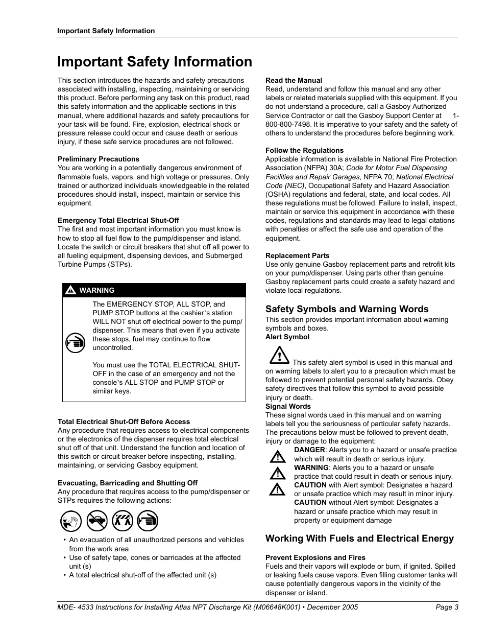 Important safety information | Gasboy NPT Disch Kit User Manual | Page 3 / 8