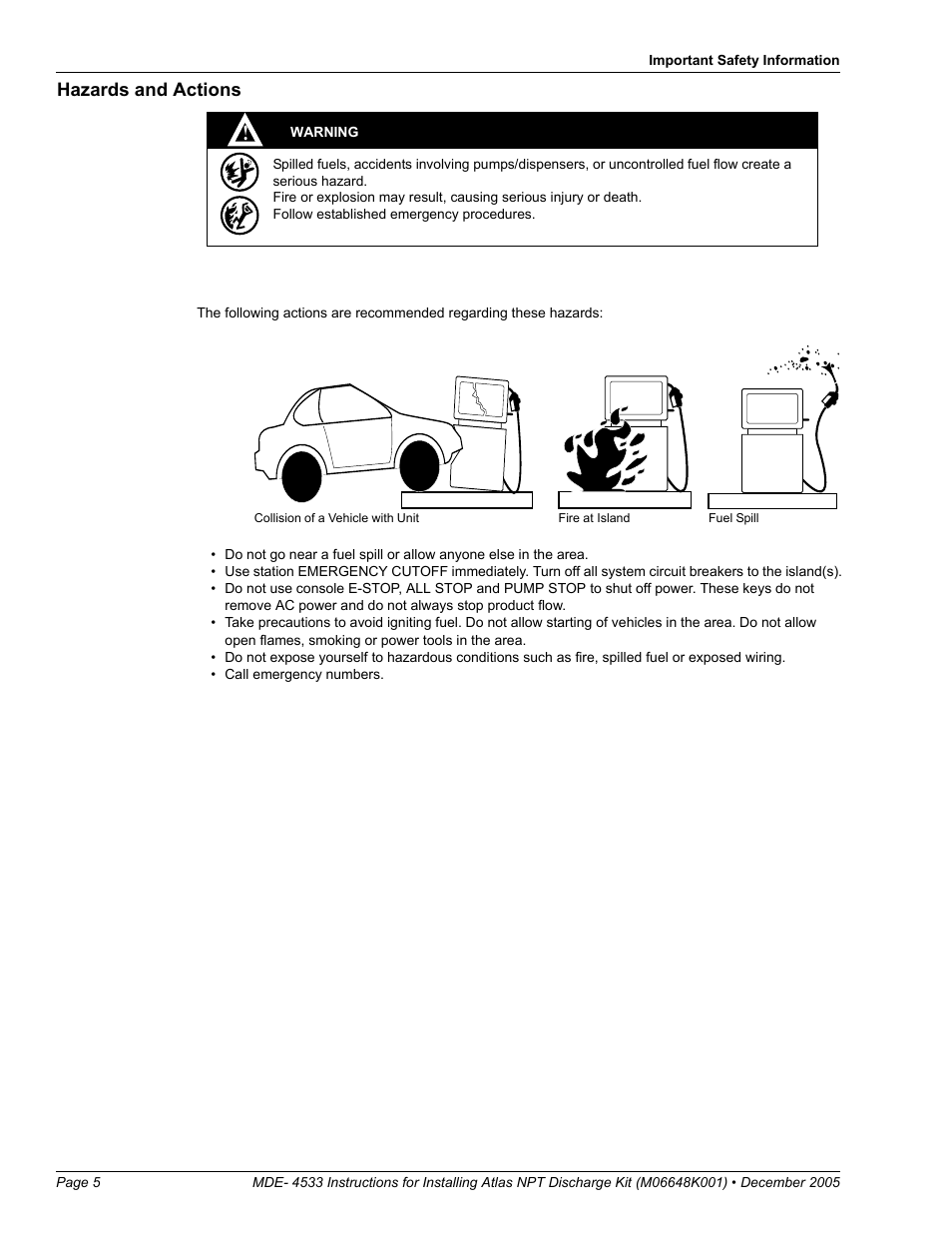 Hazards and actions | Gasboy NPT Disch Kit User Manual | Page 5 / 8