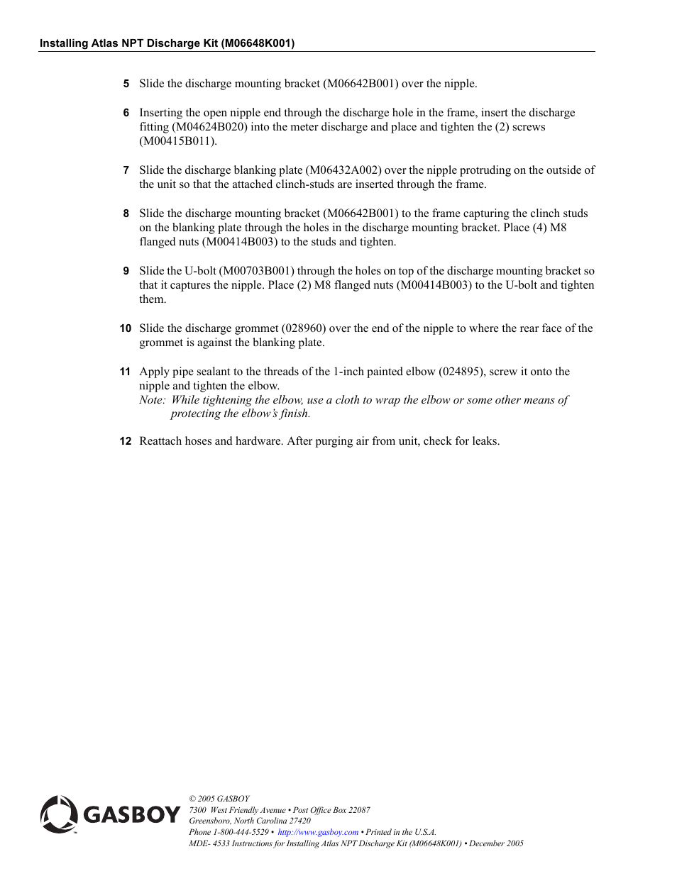 Gasboy NPT Disch Kit User Manual | Page 8 / 8