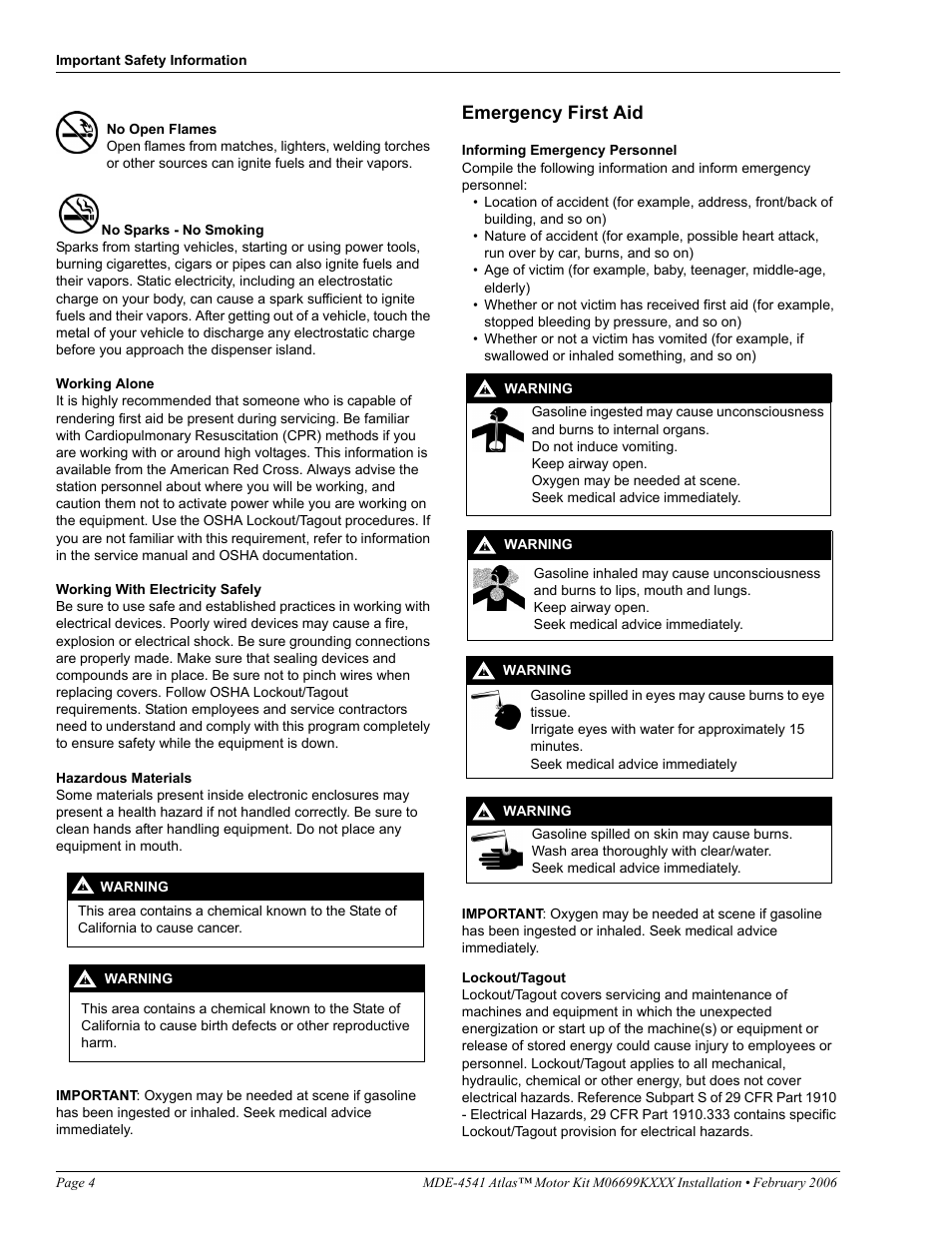 Emergency first aid | Gasboy M06699KXXX User Manual | Page 4 / 8