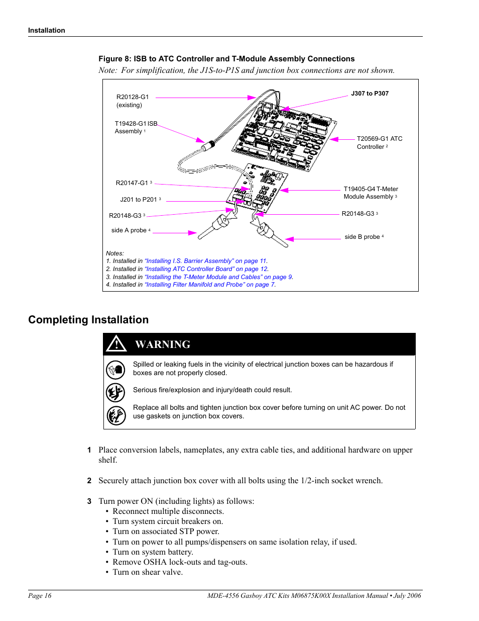 Completing installation, Completing, Figure 8 | Warning | Gasboy M06875K00X User Manual | Page 16 / 22