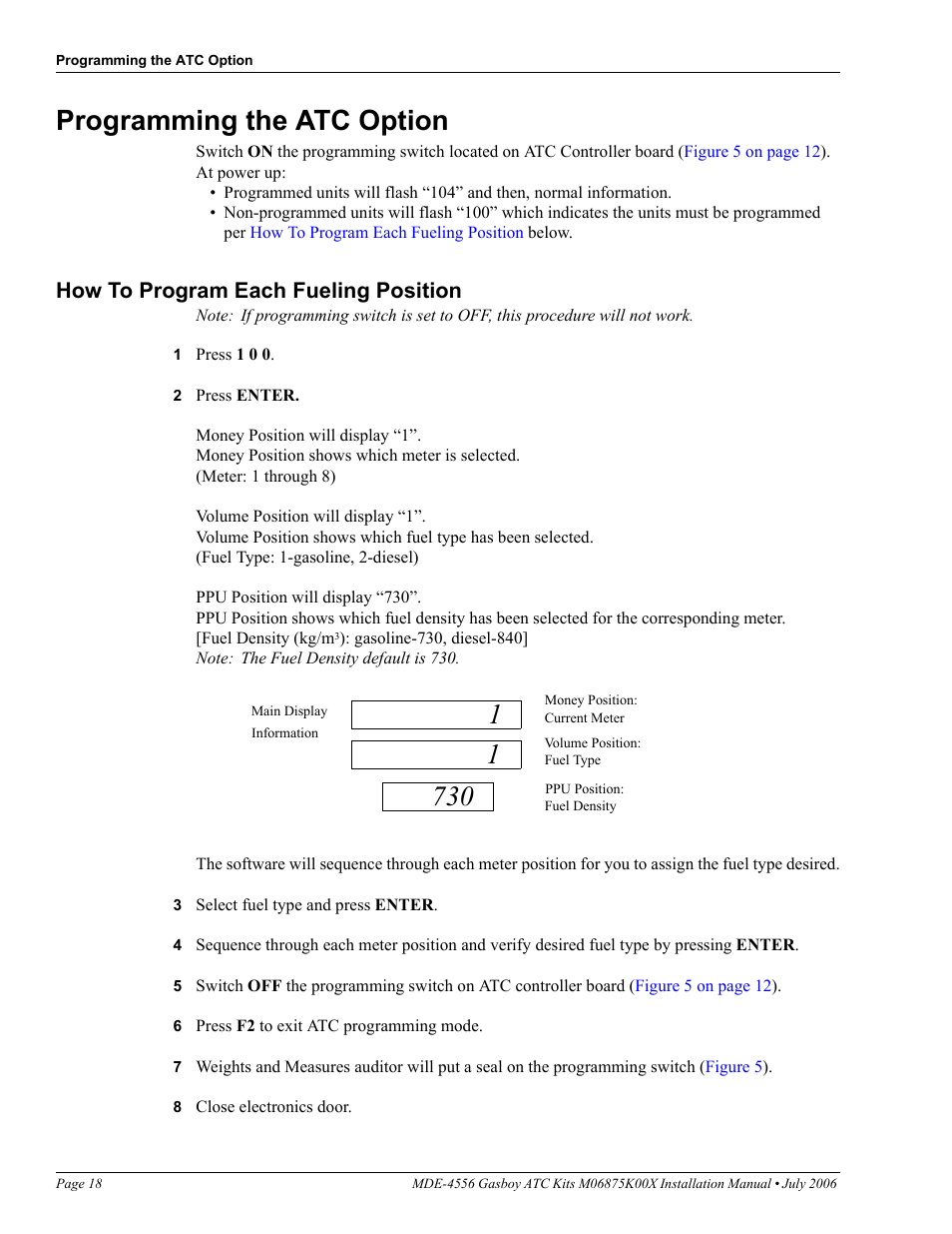 Programming the atc option, How to program each fueling position, Gram use only) – used in | Gasboy M06875K00X User Manual | Page 18 / 22