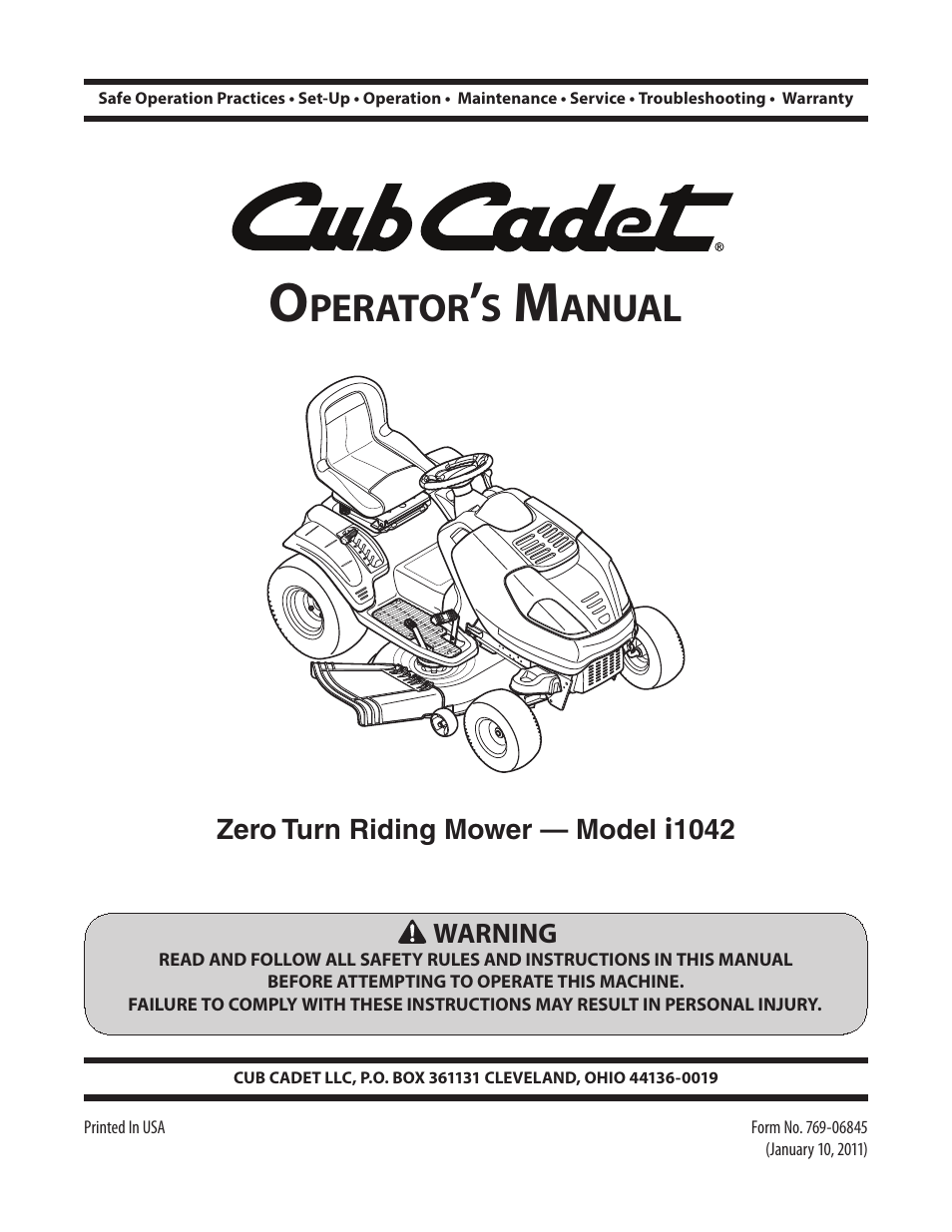 Cub Cadet I1042 User Manual | 36 pages