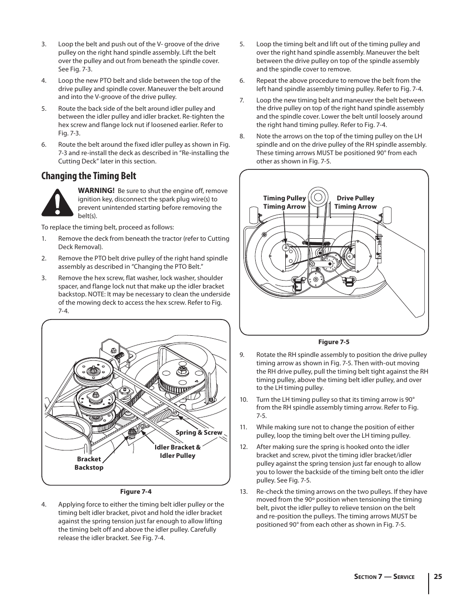 Changing the timing belt | Cub Cadet I1042 User Manual | Page 25 / 36