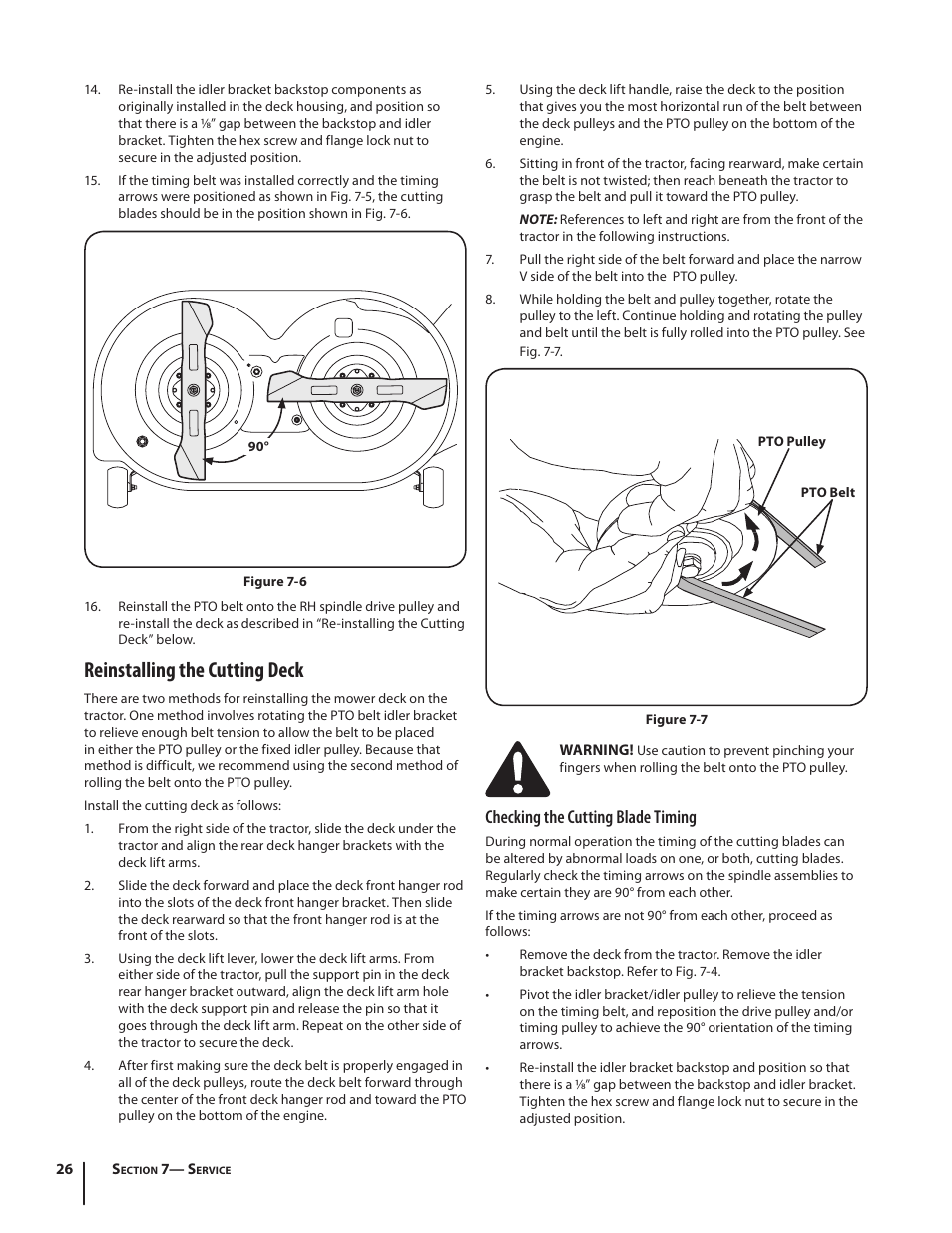 Reinstalling the cutting deck, Checking the cutting blade timing | Cub Cadet I1042 User Manual | Page 26 / 36