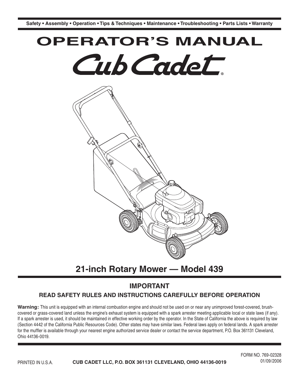 Cub Cadet 439 User Manual | 16 pages