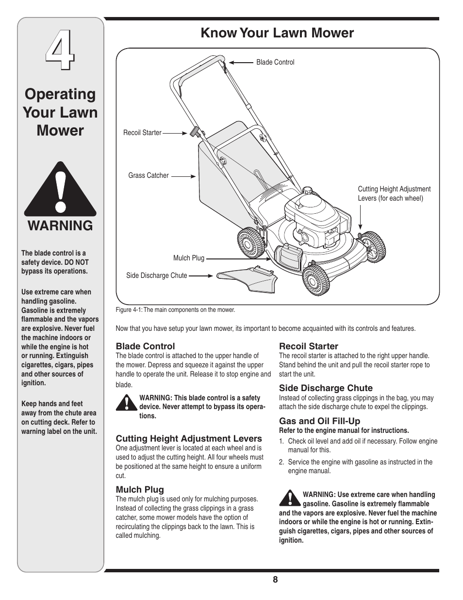 Operating your lawn mower, Warning, Know your lawn mower | Cub Cadet 439 User Manual | Page 8 / 16