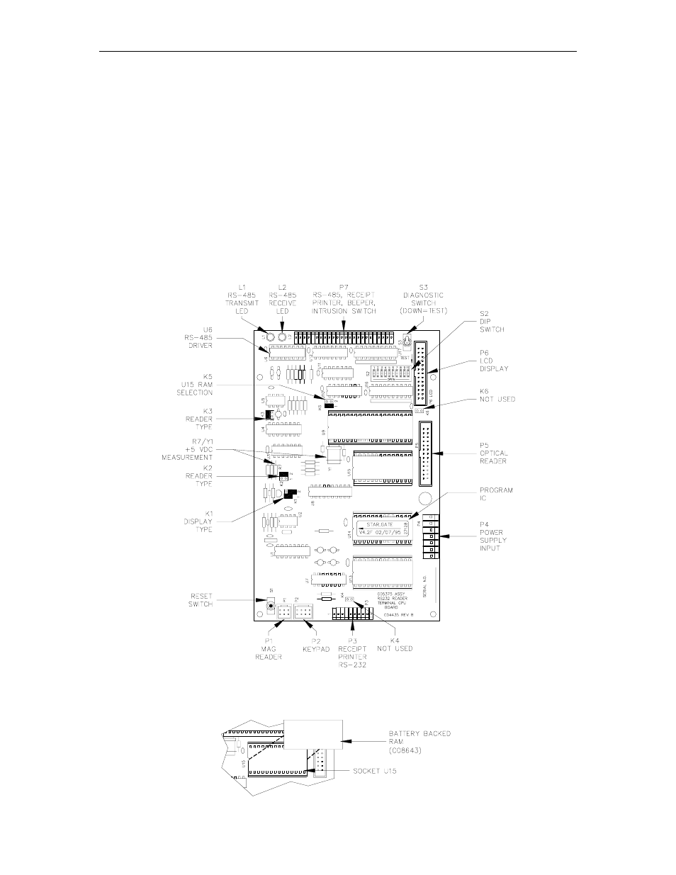 Island card reader cpu pcb (c05375), Layout, Des encryption option - icr | Gasboy CFN Series Diagnostic Manual User Manual | Page 126 / 428