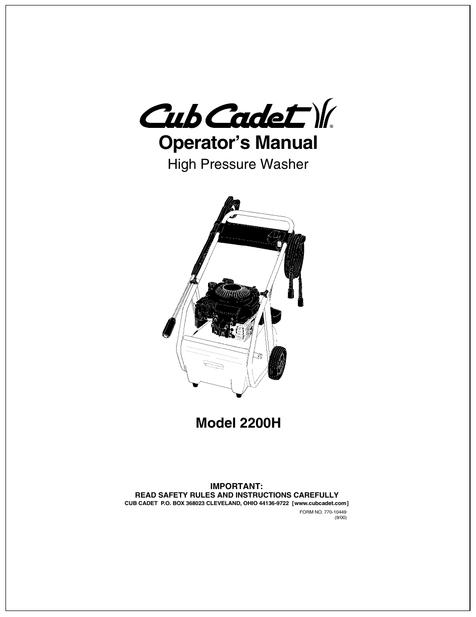 Cub Cadet 2200H User Manual | 16 pages