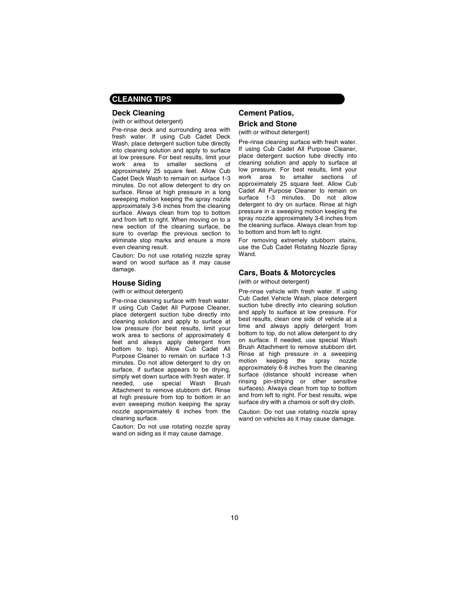 Cleaning tips | Cub Cadet 2200H User Manual | Page 10 / 16