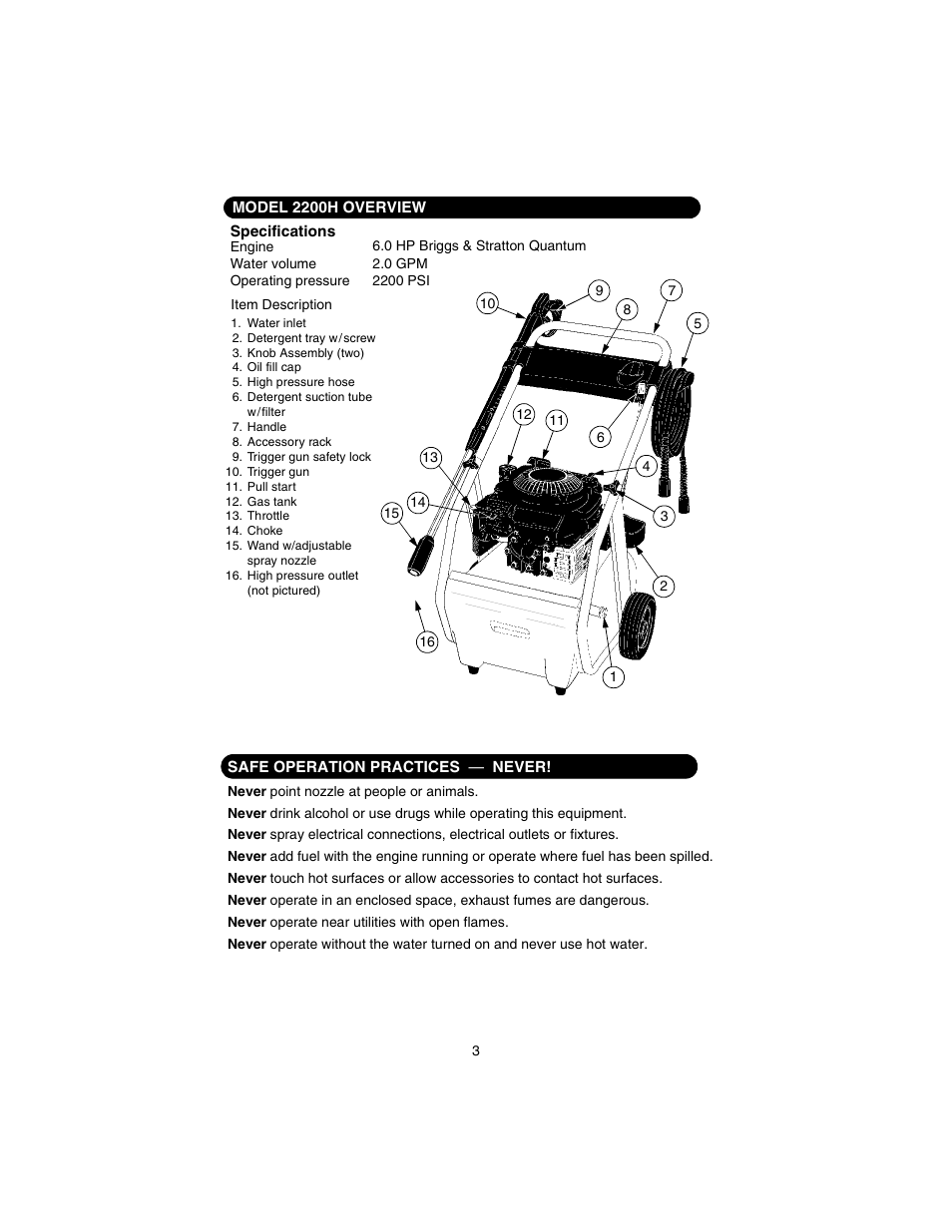 Overview safe operation practices | Cub Cadet 2200H User Manual | Page 3 / 16