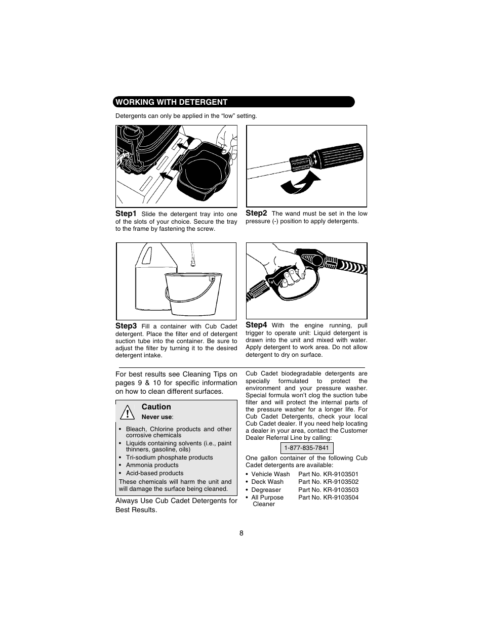 Working with detergents | Cub Cadet 2200H User Manual | Page 8 / 16