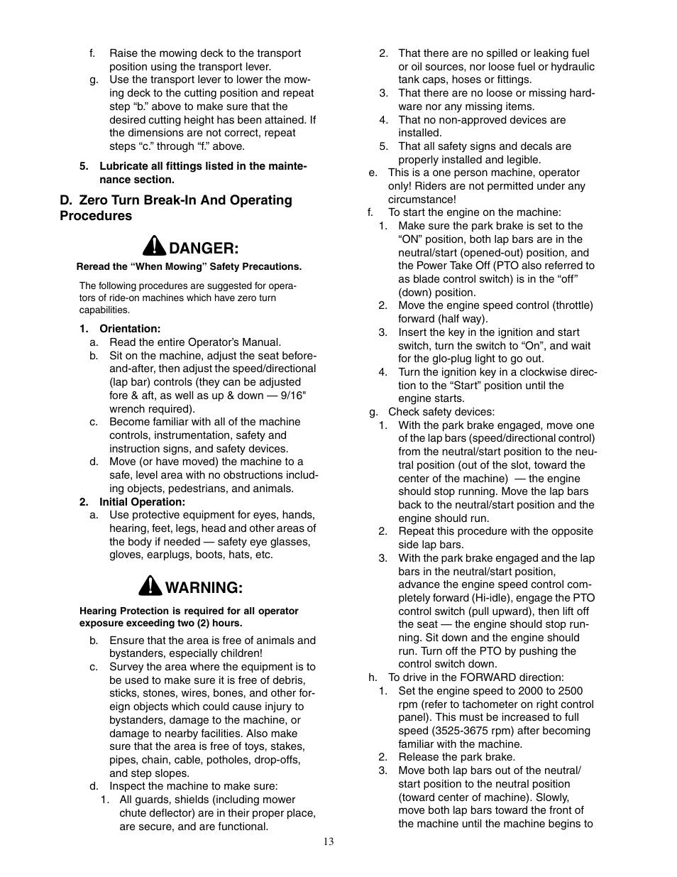 Danger, Warning | Cub Cadet Fabricated Deck InDirect Injection Diesel User Manual | Page 13 / 32