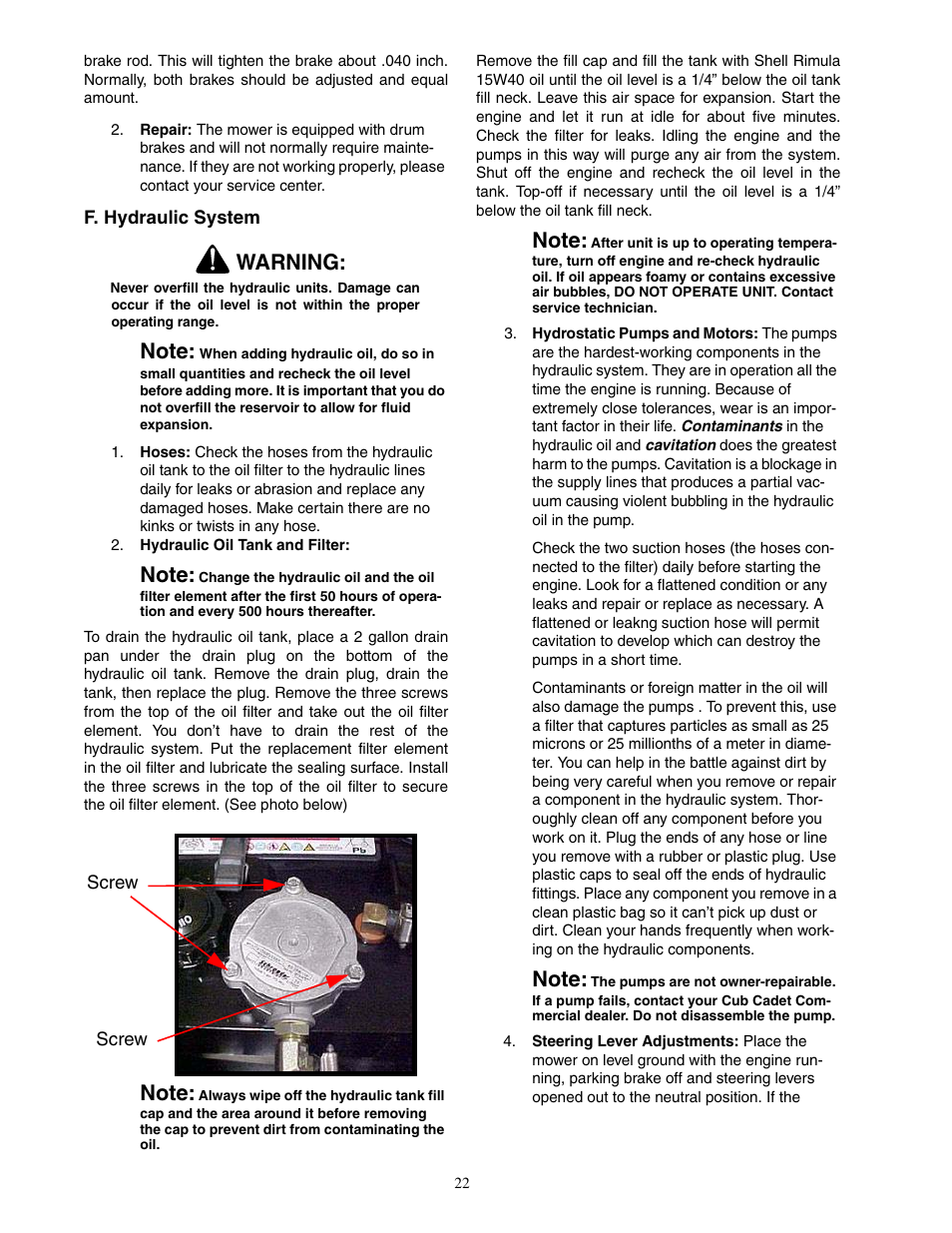 Warning | Cub Cadet Fabricated Deck InDirect Injection Diesel User Manual | Page 22 / 32