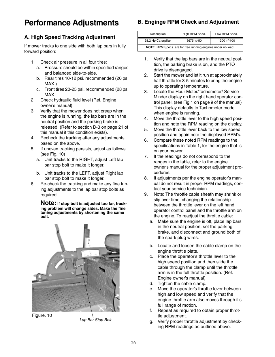 Performance adjustments | Cub Cadet Fabricated Deck InDirect Injection Diesel User Manual | Page 26 / 32