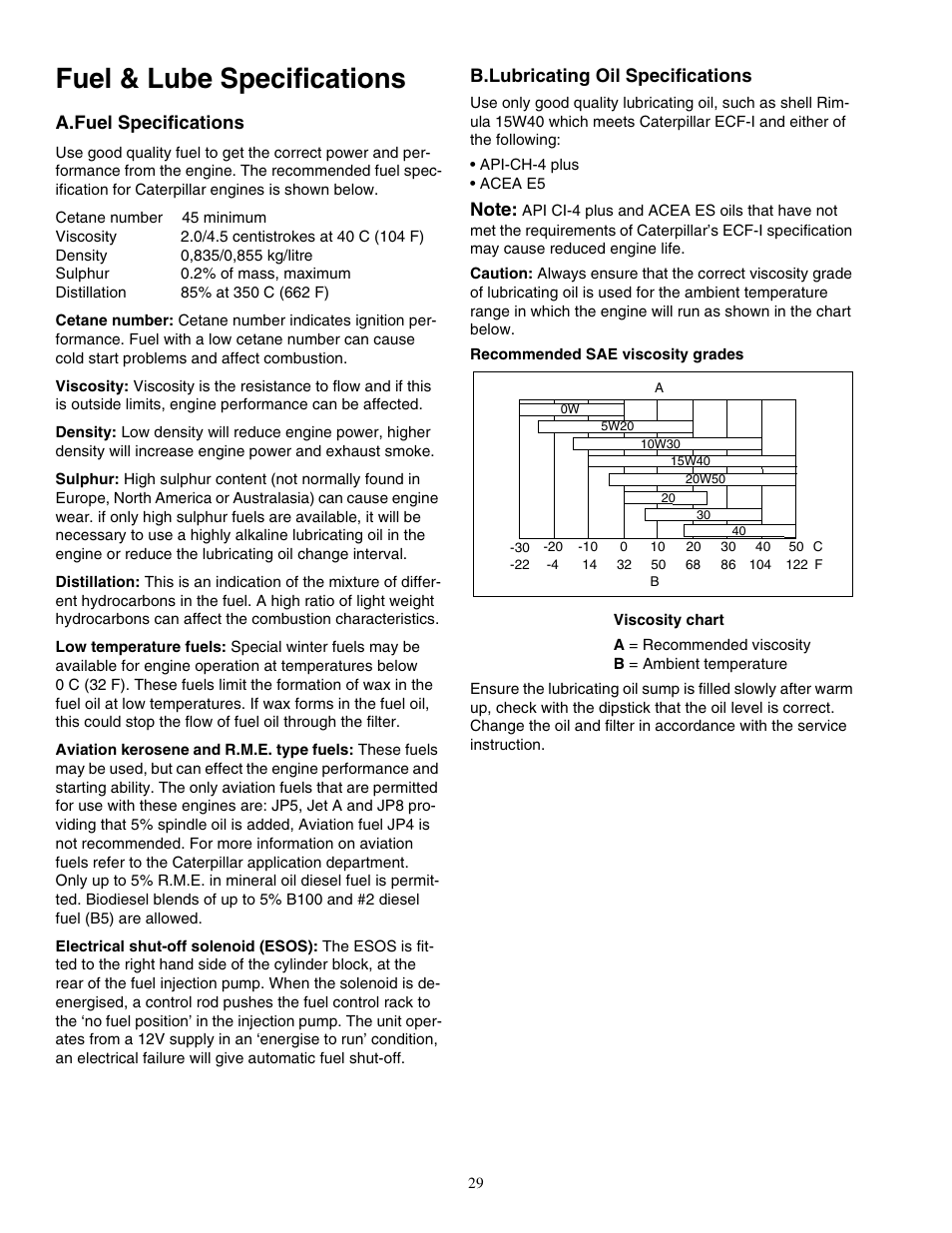 Fuel & lube specifications, A.fuel specifications, B.lubricating oil specifications | Cub Cadet Fabricated Deck InDirect Injection Diesel User Manual | Page 29 / 32