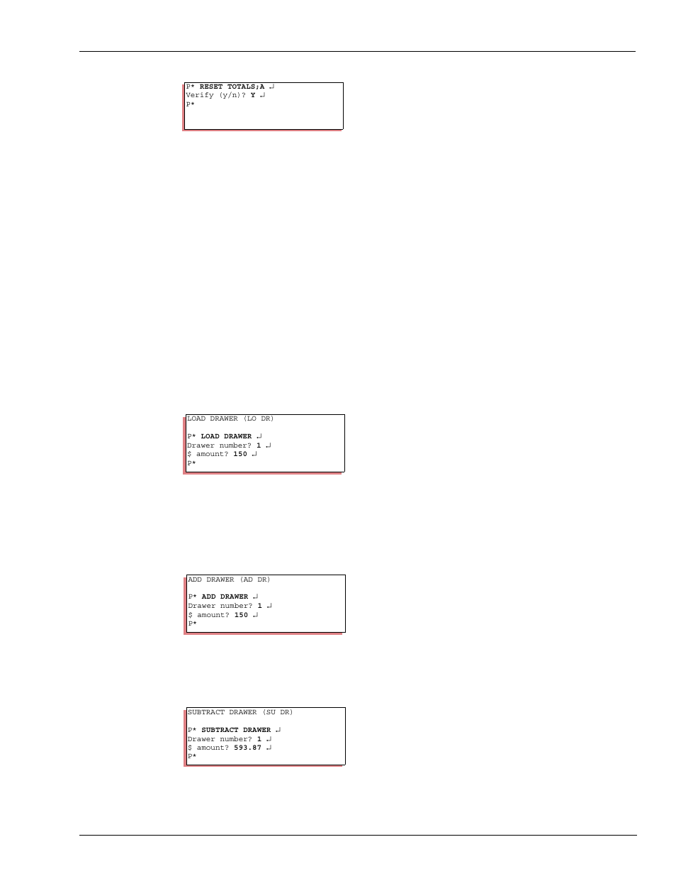 Cash drawer commands, How to enter cash drawer amount, How to add to or subtract from cash drawer | How to add to or subt ract from cash drawer | Gasboy CFN III Mgnr's Mnl V3.4 User Manual | Page 101 / 336