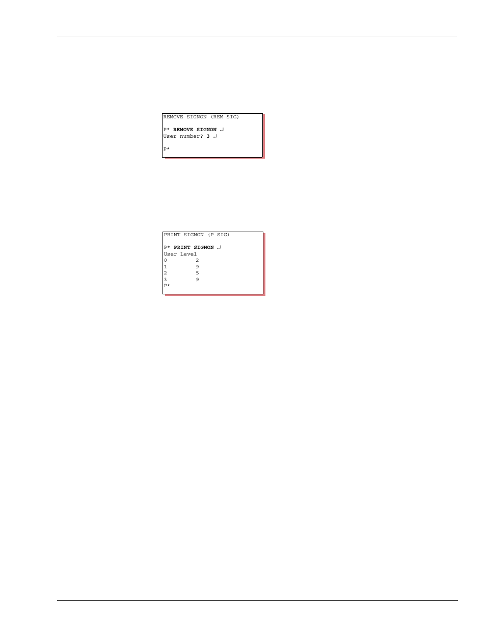How to remove a user, How to print a list of user numbers, Permission levels | Type: remove signon, Enter the user number | Gasboy CFN III Mgnr's Mnl V3.4 User Manual | Page 43 / 336