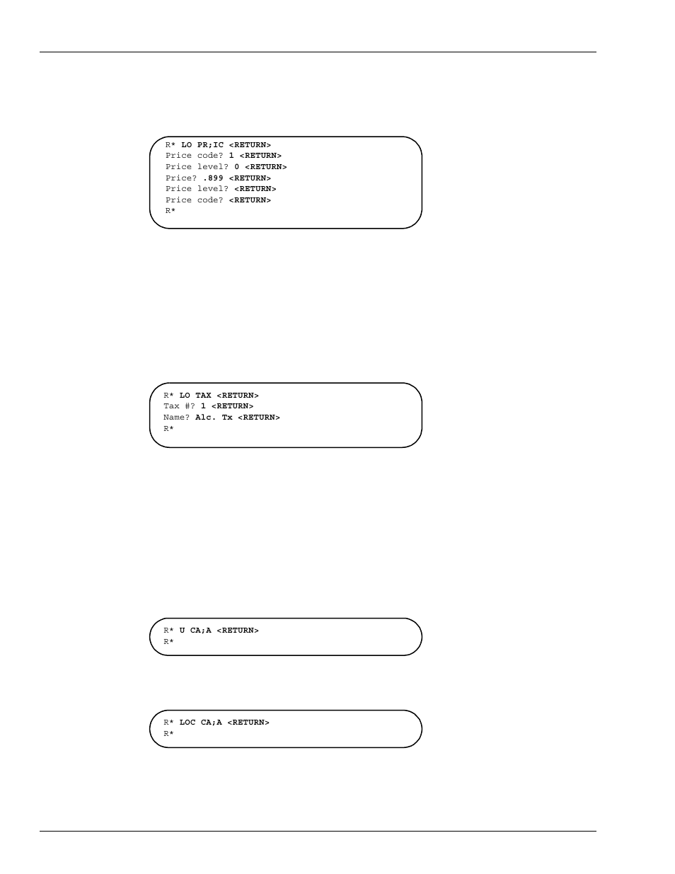 Card lockout, Figure 12-16: example of u ca;a command, Figure 12-17: example of loc ca;a command | Gasboy Site Controller III Start-Up User Manual | Page 100 / 138