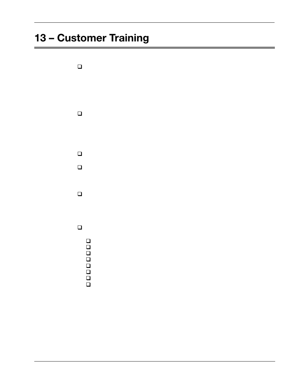 13 – customer training, Customer training | Gasboy Site Controller III Start-Up User Manual | Page 113 / 138