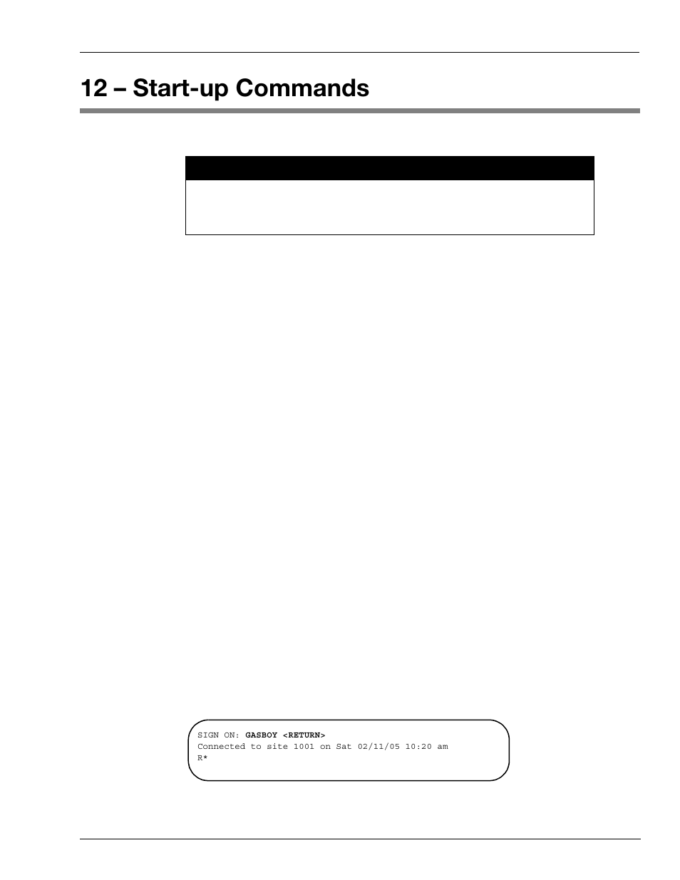 12 – start-up commands, Sign-on and preliminary steps, Start-up commands | Caution | Gasboy Site Controller III Start-Up User Manual | Page 95 / 138