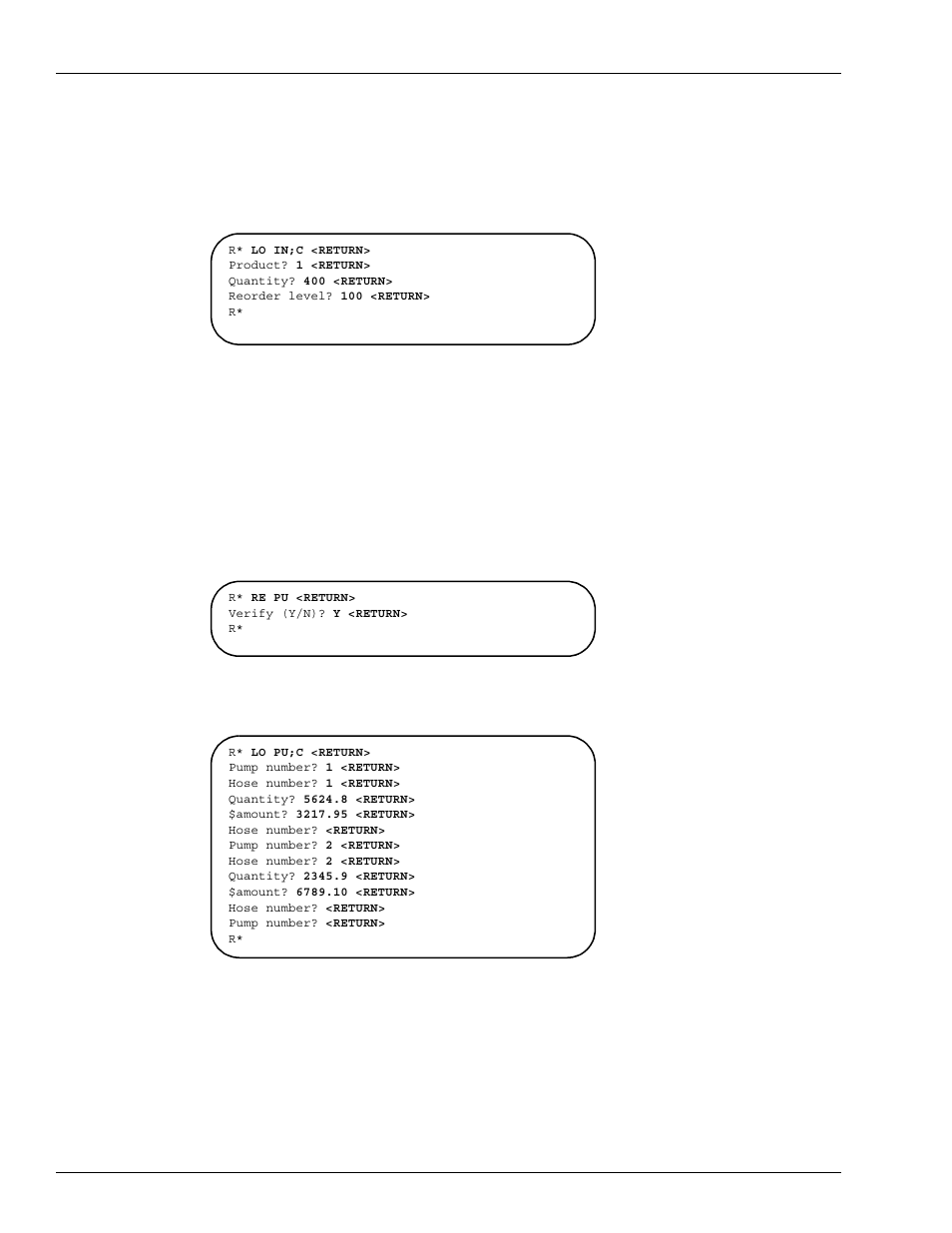 Figure 12-9: example of re pu command with prompt | Gasboy Site Controller III Start-Up User Manual | Page 98 / 138