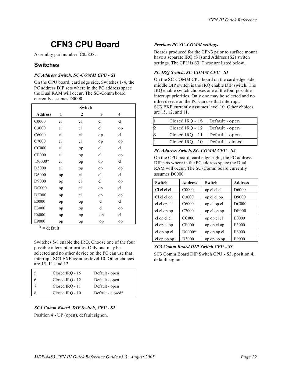 Cfn3 cpu board, Switches | Gasboy CFN III Quick Reference Guide v3.3 User Manual | Page 23 / 64