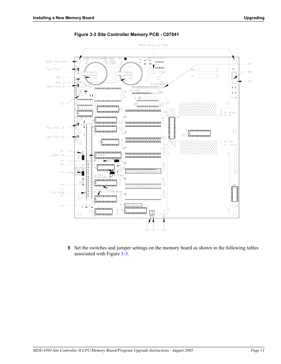 Figure 3-3 site controller memory pcb - c07041 | Gasboy Site Controller II CPU User Manual | Page 15 / 26