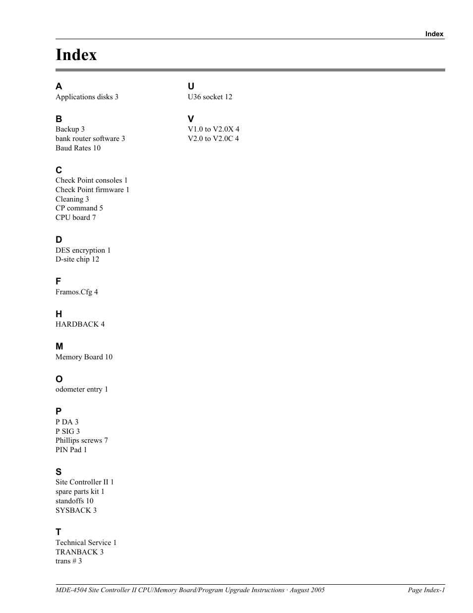 Index, Index-1 | Gasboy Site Controller II CPU User Manual | Page 23 / 26