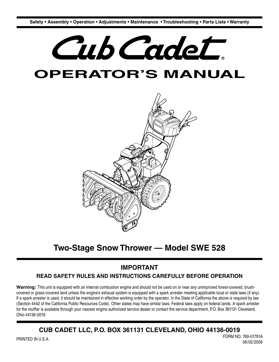 Cub Cadet SWE 528 User Manual | 28 pages