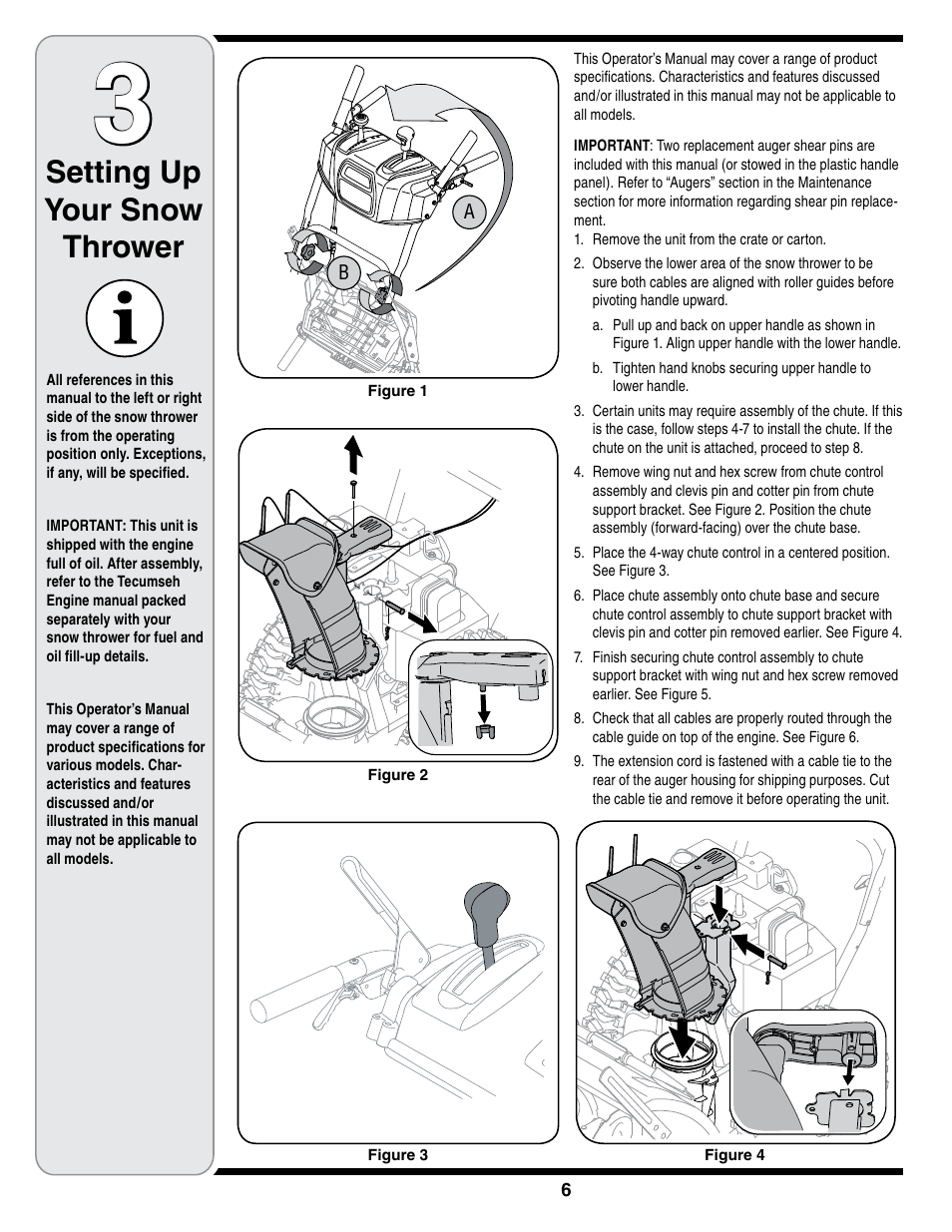 Setting up your snow thrower | Cub Cadet SWE 528 User Manual | Page 6 / 28
