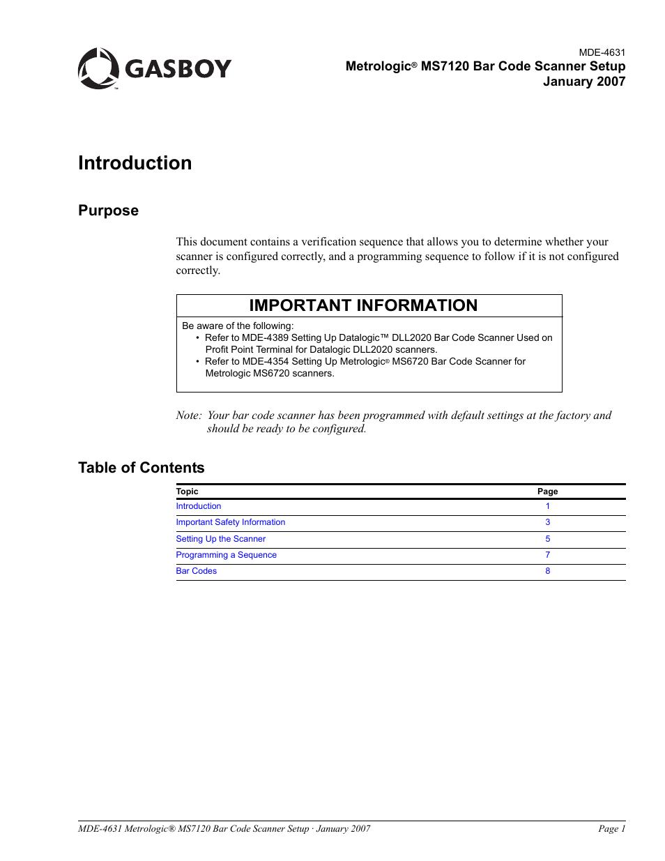 Gasboy MS7120 Bar Code Scanner Setup User Manual | 14 pages