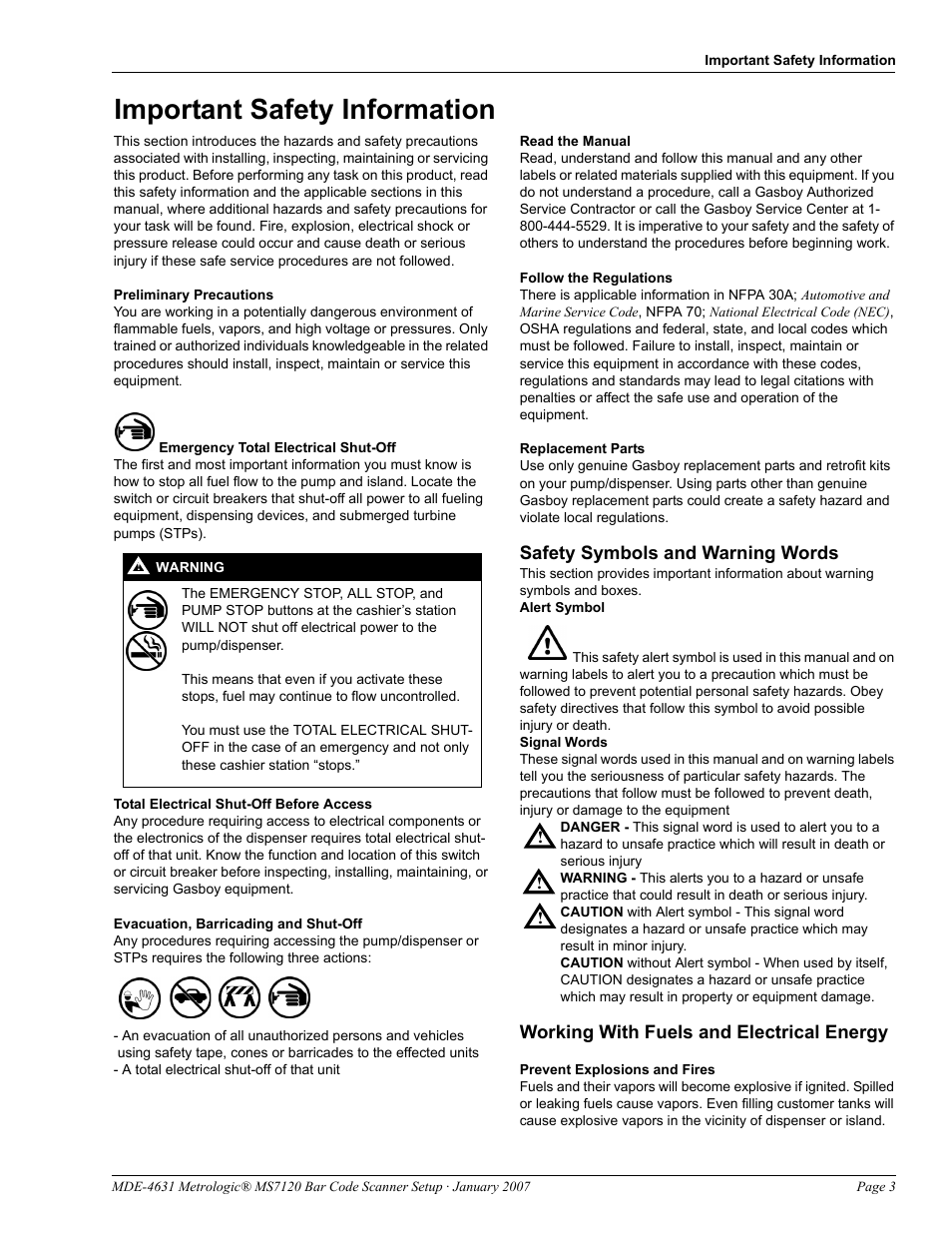 Important safety information | Gasboy MS7120 Bar Code Scanner Setup User Manual | Page 3 / 14