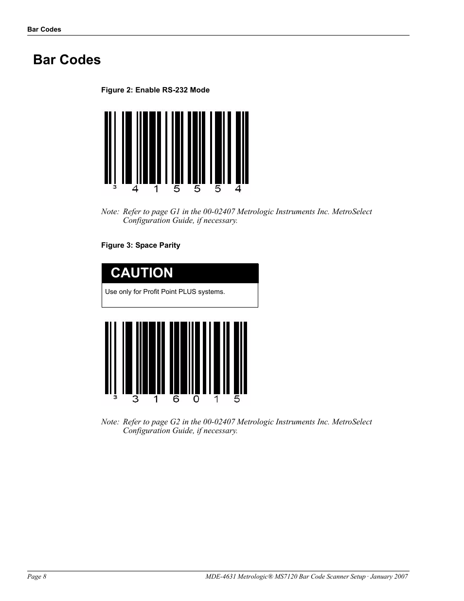 Bar codes, Caution | Gasboy MS7120 Bar Code Scanner Setup User Manual | Page 8 / 14