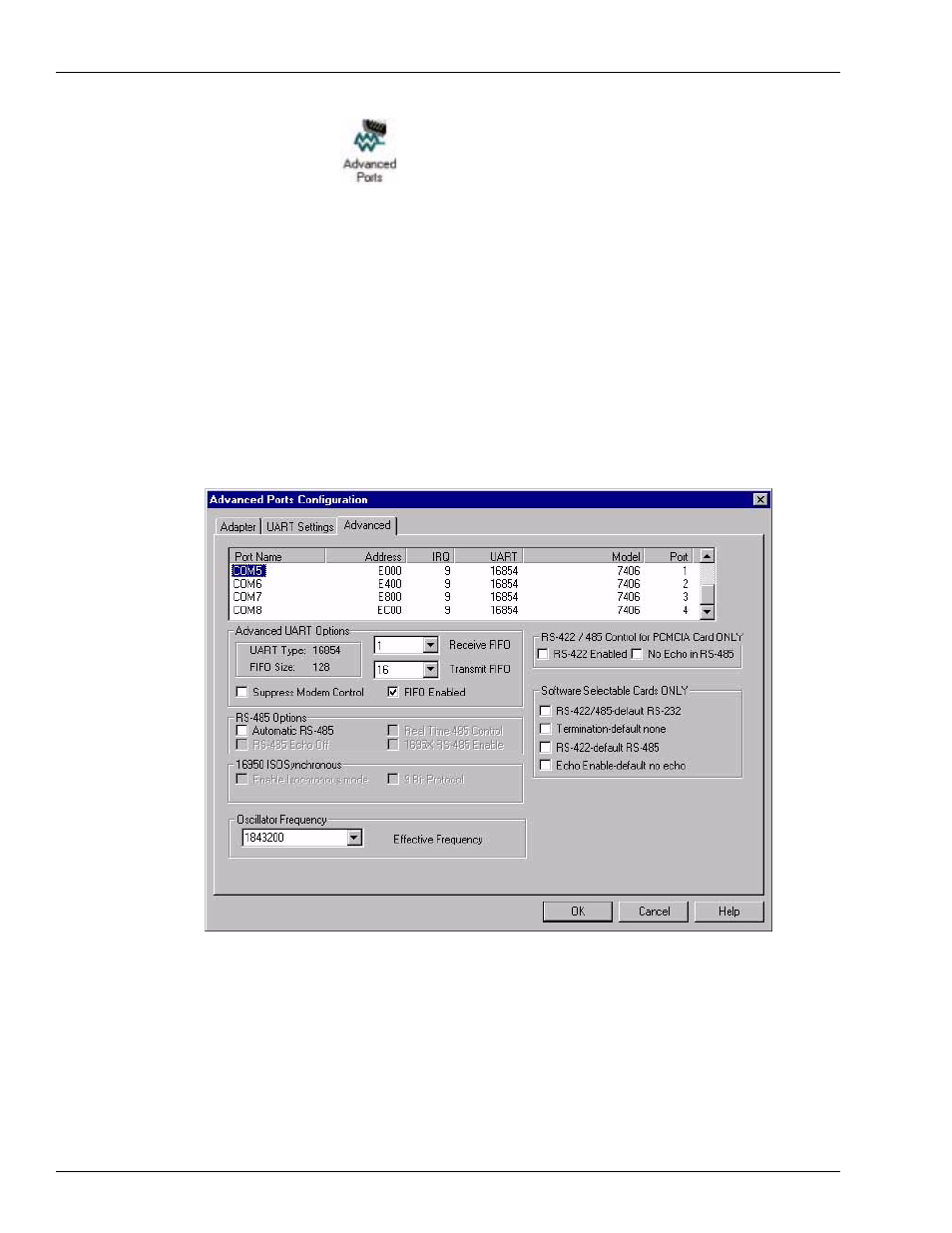 Advanced ports (sealevel), Advanced | Gasboy PA03660XXX User Manual | Page 10 / 12