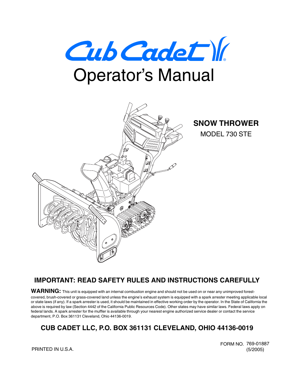 Cub Cadet 730 STE User Manual | 28 pages