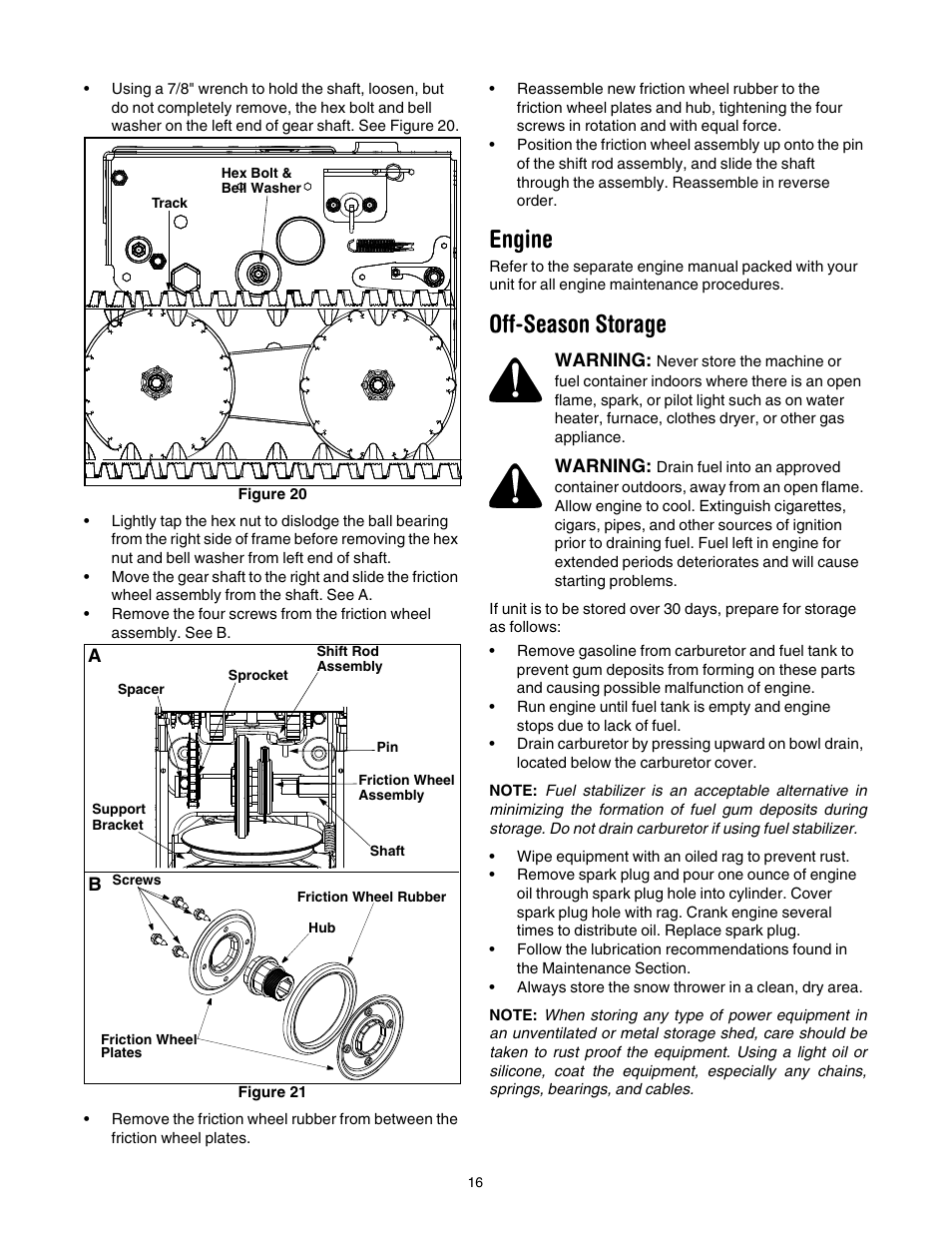 Engine, Off-season storage | Cub Cadet 730 STE User Manual | Page 16 / 28