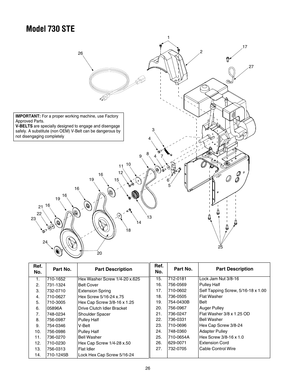 Model 730 ste | Cub Cadet 730 STE User Manual | Page 26 / 28