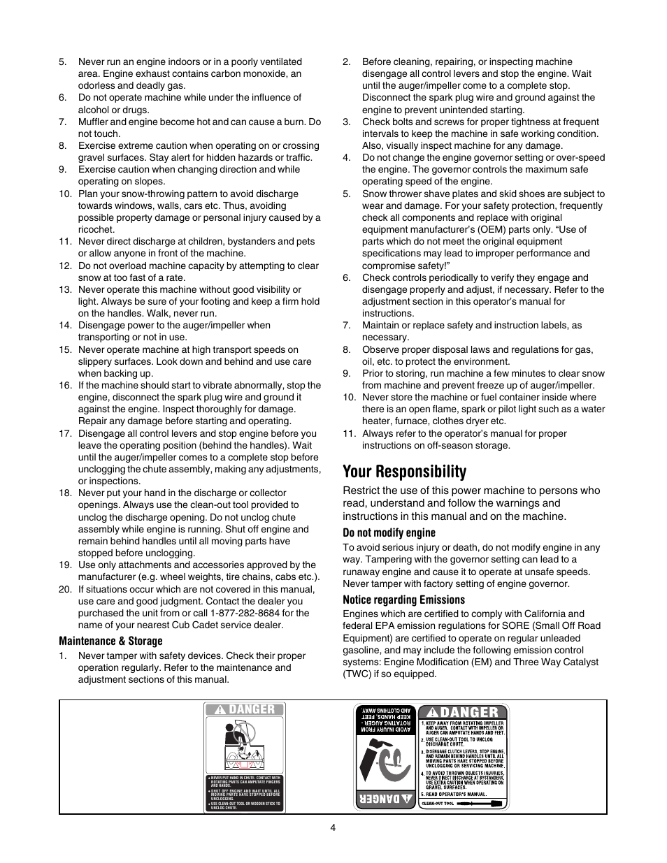 Your responsibility | Cub Cadet 730 STE User Manual | Page 4 / 28