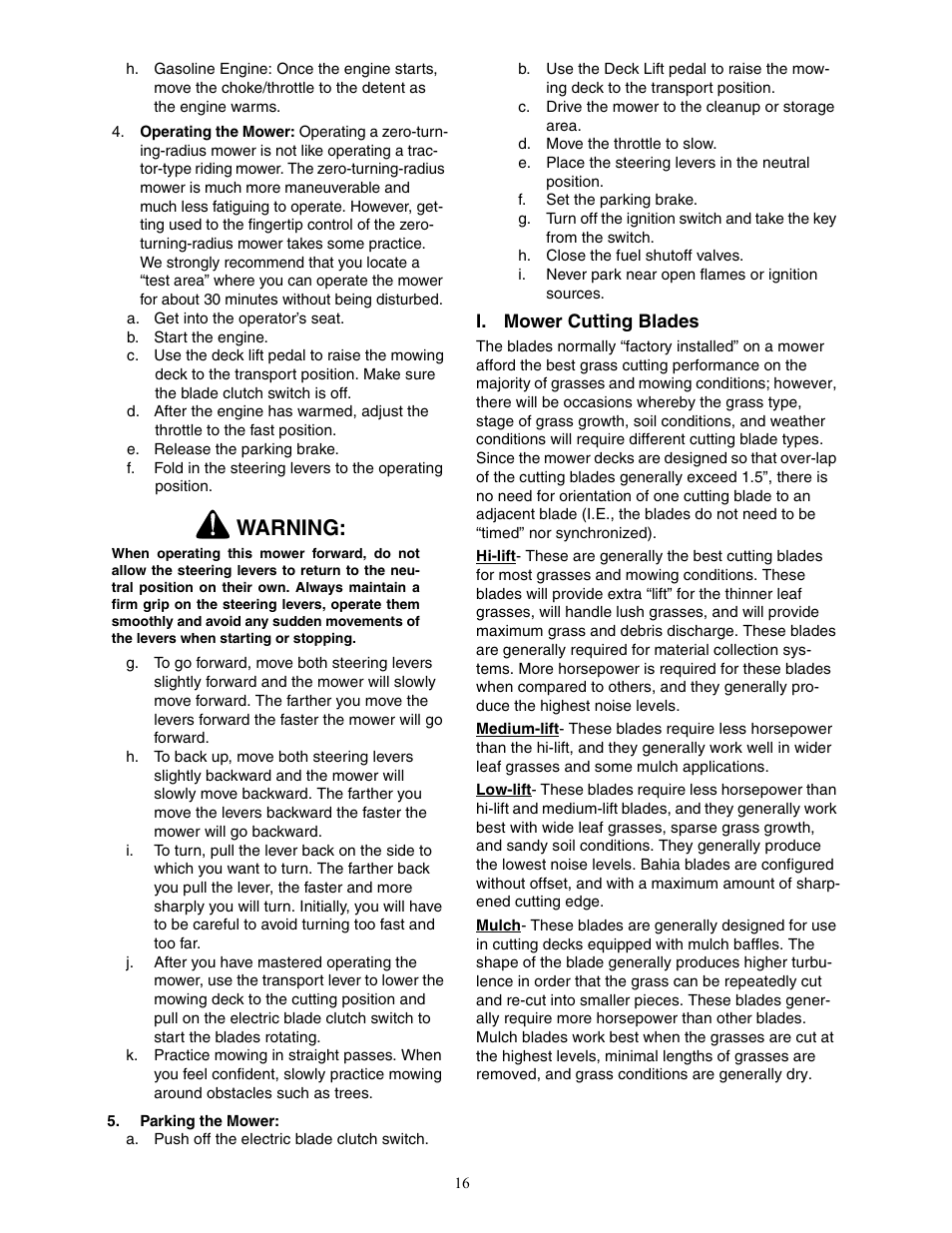 Warning | Cub Cadet 22HP ENFORCER 48  EN User Manual | Page 16 / 32