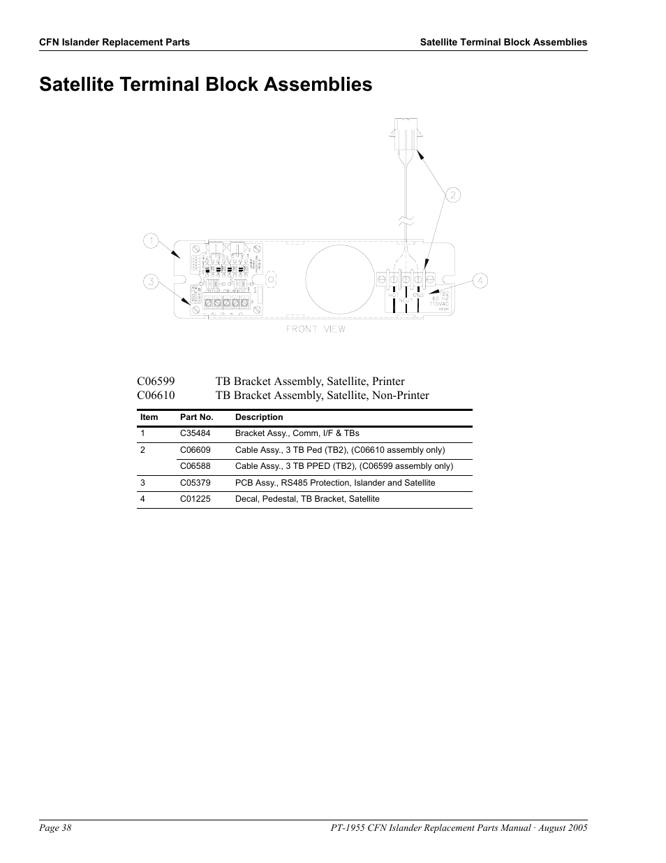 Satellite terminal block assemblies, Satellite terminal block assemblies -38 | Gasboy CFN Islander User Manual | Page 42 / 52