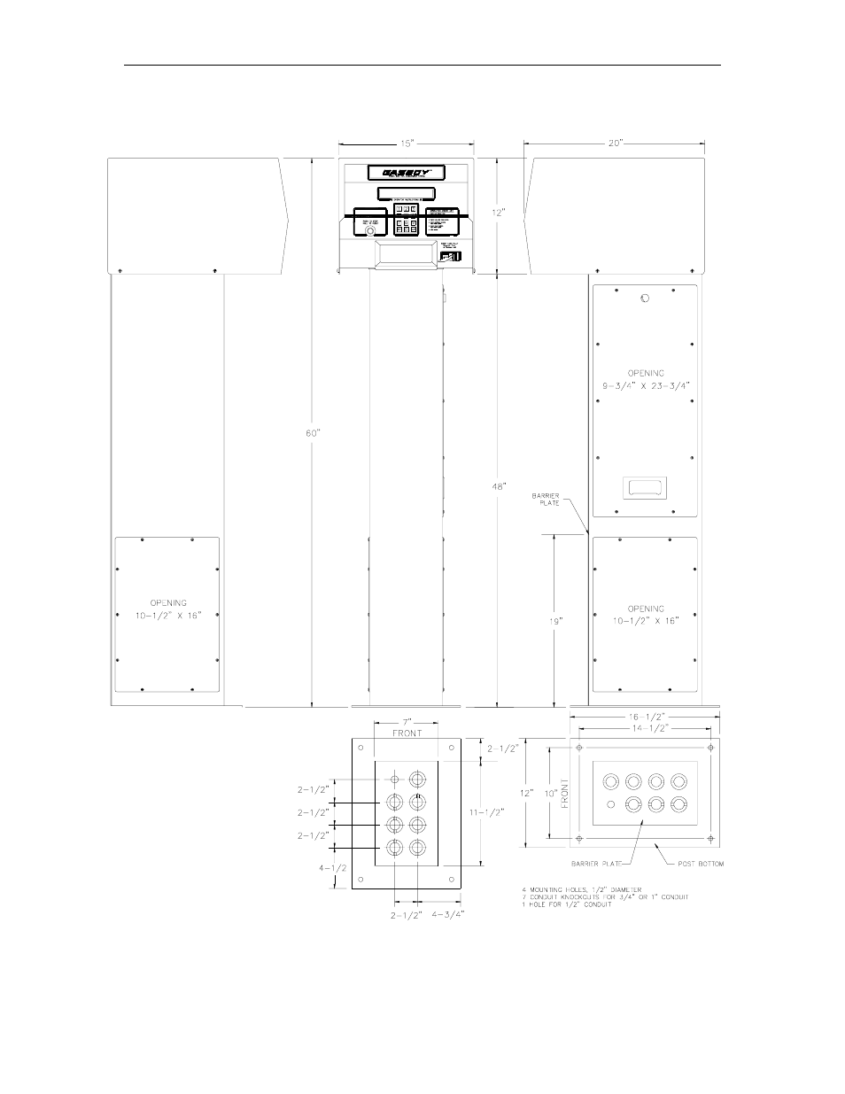 System dimensions - card, cardless, or fleetkey | Gasboy 1000 Series Technical Reference Manual User Manual | Page 128 / 155