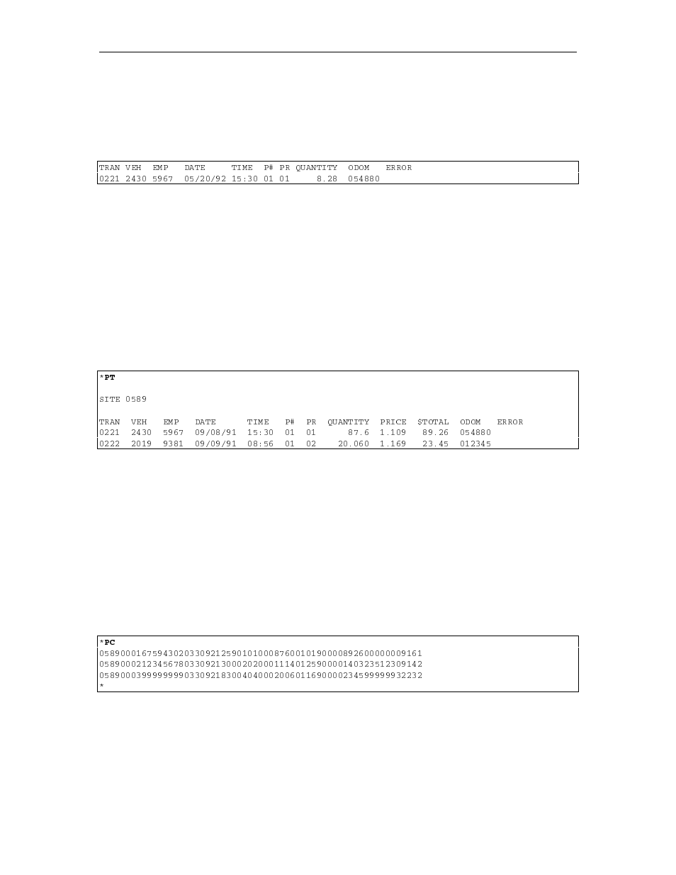 Direct printout, Transaction printing & sorting, Compacted format | Gasboy 1000 Series Technical Reference Manual User Manual | Page 73 / 155