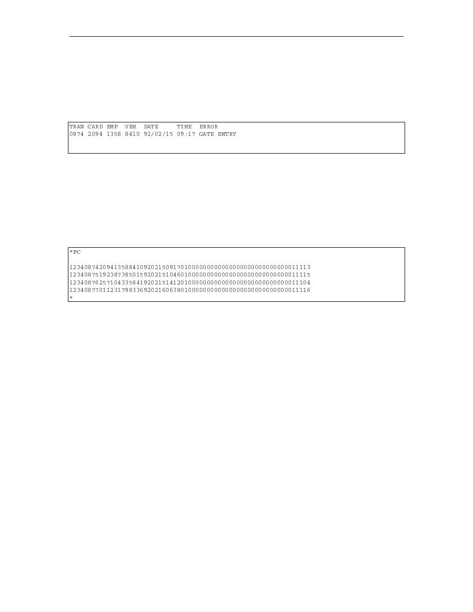 Transactions headings with the gate controller, Compacted print format with the gate controller | Gasboy 1000 Series FMS Operation Manual User Manual | Page 137 / 241